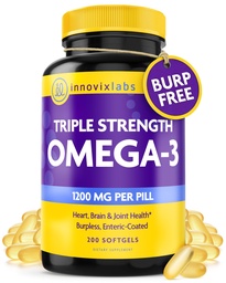 InnovixLabs Triple Strength Omega 3 Supplement, Burless Fish Oil for Women and Men - 900 mg EPA & DHA, Brain & Joint Support, Award Winning & Third-Party Tested, 200 Softgels