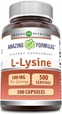 Amazing Formulas L- Lysine 500 mg Capsule Amino Amino Acid Supplement 124; Non-GMO Aproval 124; Gluten Free Acid 124; Made in USA (500 Count)