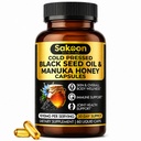 Fekete magolaj kapszula - Új-Zéland Manuka méz, hideg sajtolt török Nigella Sativa olaj, 2% Thymokinone, Immune & Emésztési támogatás, Made in USA, 60 gróf, 1010 mg / adag