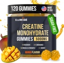 EcoWise Wellness Creatine Monohidrát Gumies 5000 mg, Mango Flavor, 120 Sugar- Free Vegan Chews, Creatine Supplement for Daily Routine