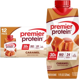 Premier fehérje shake, karamell, 30g fehérje, 11 fl oz, 12 darabos csomag (május Vary csomagolás)