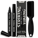 Striking Viking Beard Ceruza Filler for Men - Pack of 2, Jet Black - Vízálló hosszú szakáll Pen - 4- Pronged Tip for Gap javítási & Barber Pencil - Soft Bristle Brush & Pen Filler