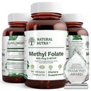 Természetes Nutra Aktív metil folát kiegészítés Quatre folic, Support Heart and Body Health, Segít az agy egészségét, Javítja a pozitív vibek, Segítség csökkenteni Bone- fáradt, B9, 90 Vegan tabletta (csomag 2)
