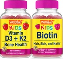 WellYe vitamin D3 + K2 Kids + Biotin Kids, Gumicukorka Bundle - Nagy ízesítés, vitamin kiegészítés, glutén mentes, GMO mentes, rágógumi