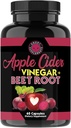 Angry Supplements Apple Cider Vinegar + Beet Root Powder kapszula, Tiszta ACV Beetroot 1000mg per szerving, Digestic Health for Women and Women (60ct, 1- hónapos ellátás)