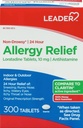 Leader 24 órás allergia-mentesség, non-drowsy, Lorraine 10 mg, Antihisztamin, Original Prescription Strength, Sinus Relief, Fedett és Kültéri, Counteract Allergia, 300 tabletta