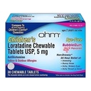 Ohm Children 's Lorgan Chewable, Dye Free, Bubblegum, Non-Drowsy 24h Relief of Tüsszentés, Runny Orose, Watery Eyes, Itchy Throat or Orose, Antihisztamin, Fedett & Outdoor Allergia, 5 mg, 30 tabletta