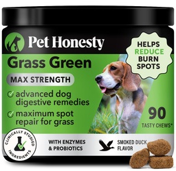 Grass Green Max Strength Chews for Dogs - Premium Dog Urine Spot Saver Supplement - Támogatja az egészséges emésztést, Gut & Urinary Health with Probiotics, DL- Metionine & Yucca (90ct kacsa Flavor)