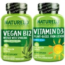 NATURELO D-vitamin - Plant Based from Lichen - 180 Mini kapszula, Vegan B12, 1000 µg Metilkobalamin - 90 kapszula
