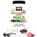 FORCE FACTOR Perfect Maca, Maca Root és DIM- kiegészítés Saffron to Boost Energy and Mood, sárga és fekete Maca, Vitaminok, Ásványok, és antioxidánsok, Sötét Cherry Flavor, 60 Soft Chews