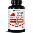 HealthFare Cayenne Pfeffer Kapseln 600mg | 200 Vegan Pillen | 45.000 Wärmeeinheiten (HU) | Herz-Kreislauf, Zirkulation & Verdauungsunterstützung | Hohe Potenz Kräuterextrakt | Non-GMO, Gluten-Free | Made in USA