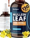 Biodiqua Mullein cseppek a tüdők - nagy erősségű 150,000mg per 4fl oz tinktúra - 120 Servings a 1,250mg per adag - Lung Detox & Bronchial Cleanse - Kókusz ízű