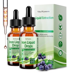 2 Pack folyékony vaspótló nők és férfiak, Vegán vas cseppek C-vitamin D, B12, B- Complex, nagy potencia folyadék multivitamin vérszegénység, energia támogatás, Magnézium vas gyengéd