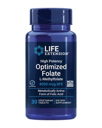 Life Extension High Potency Optimalizált folát - L- metilfolát - Folic Acid, 8500 µg DFE - Heart & Brain Support, Egészséges Homocisztein szint - Glutin- mentes, Non- GMO, Vegetáriánus - 30 tabletta