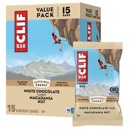 CLIF BAR - Energy Protein Bárok - Fehér csokoládé Macadamia Nut - Organic Zab - Energy Bars - Non-GMO - (15 csomag)
