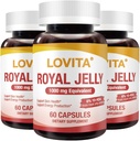Lovita Royal Jelly 333 mg, 3: 1 Koncentrátum, 20mg 10- HDA, Natural Source Super Food, Skin Health & Energy Production, 60 kapszula (3-as csomag)