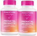 Rózsaszín Stork Prenatalis probiotikumok nők számára B6-vitaminnal és Prebiotikumokkal - Reggeli betegség, Gut Microbiome, és Immuntámogatás - Terhesség probiotikum - Terhesség