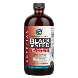 Amazing Herbs Egyiptomi Fekete Seed Oil - Gluten Free, Non GMO, Cold Pressed Nigella Sativa Aid in Digestive Health, Immun Support, Brain Function, Mild Flavor - 16 Fl Oz