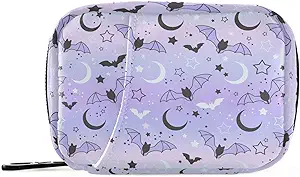 Pill Box Purple Bat Moon 7 Day Pill Case Travel Pill Organizer Bag Zipper Portable Weekly Vitamin Supply Holder Pouch Bag
