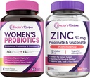 Orvosi receptek Nők probiotikus & cink bundle, emésztőrendszeri, hüvelyi és húgyúti egészség, természetes immunvédelem, késleltetett kiadás probiotikus kapszula 60ct & cink kapszula 120