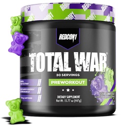 REDCON1 Total War Pre Workout, Sour Gumi Bear - Fast Acting Caffeined Pretosure for Men + Women with Beta Alanine - Tartalmazza Citrulline malate a fokozott szivattyú, vér áramlás (30 szervizek)