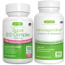 Super B12- Complex 1000mcg + Advanced Ashwagandha KSM- 66, L- Theanine & Magnézium Bundle, Magas abszorpció Nyelvalatti B12 vitamin + Multi Action Adaptogen Complex, által Igennus