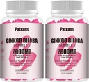 2 Packs 2000mg Ginkgo Biloba Gummis - Ginkgo Biloba Ergänzungen für Gehirngesundheit Unterstützung, Verbesserung Mood und Fokus, Energie, Erwachsene, Erdbeeren Flavor, 120 Count