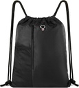 BeeGreen Black Drawstring Backpack For Women String Sports Backpack With Water Bottle Mesh Pockets And 2 Zippered Pocket Large Cinch Sackpack Workout Bag 16 "x 20"