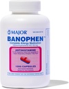 MAJOR Banophen Difenhydramine HCI 50 mg kapszula - A Hay Fever és a felső légúti allergia tüneteinek ideiglenes enyhítése - Antihisztamin - Allergiás gyógyszerek - 1000 kapszula (1- Pack)