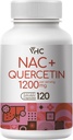 VHC NAC kiegészítés, Acetyl L- Carnitine1200mg Plus Quercetin, Optimum Dose (1200mg + 100mg), 2 in 1 Dual Action Formula N- Acetil- L- Cystein with Quercetin, for Respiratory, Máj, Immune, Made in USA