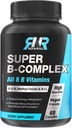 Super B Complex, 8 Bioaktív B Vitaminok, metil-Foláttal, metil-B12, P-5-P (B6-vitamin), D-biotin, niacinamid, magas abszorpció, nem GMO, Energy Production Support, 60 Vegan Caps