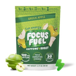 FocusFuel Energy Chews - Zöld Apple Flavor (15 Servings) - 100mg koffein + B12, Magnézium, Alfa GPC - Fókusz & Energia - Nincs összeomlás vagy Jitters