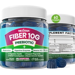 Fiber gumik felnőttek, Sugar Free 10g Prebiotic Fiber Supplement Digestive Enzimes, Probiotics & 100mg Betaine Digestive & Gut Health és Regulate Bowel Mozgalom, Vegan, Zselatin Free, 60ct