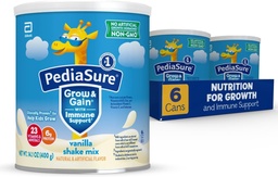 PediaSure Grow & Gain Immun Support Shake Mix Powder, 23 Vitaminok & Ásványok, 6g protein, Non-GMO, Gluten- Free, Kids Nutrition, Vanilla, 14,1 Oz Can, csomag 6- 48 adag