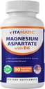 Vitamatic Magnézium Aspartát 400 mg / Serving - 90 Vegetáriánus kapszula - Hozzáadva B6 a maximális felszívódáshoz - Támogatja az izmot, ízületet és szívegészséget *