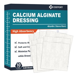 Kalcium Alginate sebtapaszok, 4 "x 4" tapaszok [10 egyéni csomag], magas abszorbens ruházat, lágy sebápolási termékek, kényelmes & gyengéd és nem stick gézlap sebápolásra