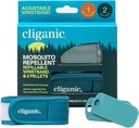 Cliganic szúnyogriasztó csomag (karszalag + 2 újratölthető pelletek) - Állítható, természetes DEET- mentes, esszenciális olaj infúzió