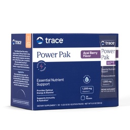 Trace Ásványok Power Pak Multivitamin és Multiásványi csomagok - Elektrolit támogatás - 1200 mg C-vitamin Plus 70 Acai Berry Flavor - 30 csomag