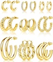 Adoyi 9 Paare Gold Hoop Ohrringe Set für Frauen Twisted Huggie Hoops Ohrringe 14K 18K Vergoldet für Mädchen Valentines Muttertag Geburtstag Geschenke Leicht