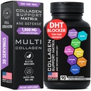 Age Defense Beauty Collagen Matrix - 2000 mg Multi Collagen Biotin Keratin Hyaluronic Acid Fűrész Palmetto C-vitamin Supplement Complex - DHT Blocker férfiaknak és nőknek a haj növekedésért - 90 gluténmentes Caps
