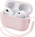 ORNARTO kompatibilis AirPods Pro 2 ügy 2022, teljes protektív hibrid szilikon AirPods Pro 2. generációs eset, elülső LED látható bőr Cover- rózsaszín