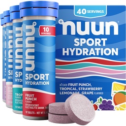 Nuun Sport Electrolyte tabletta Magnéziummal, kalciummal, káliummal, kloriddal és nátriummal, gluténmentes & Vegán, vegyes ízesítők, 4 csomag (40 adag összesen)