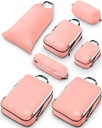 Nagy kompressziós csomagoló dobozok Travel- csomagolás Cube csomagoló szervezők 7 darab készlet ellenőrzött Luggage- Ultralight, Expandable / kompressziós zsákok által TRIPED Travel Gear (Dusty Rose)
