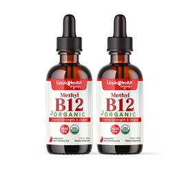 LIQUIDHEALTH USDA Organic Metil-B12-vitamin Metilkobalamin folyékony cseppek tart cseresznye juice - Fokozott energia, immuntámogatás, a memória és koncentráció javítása - USA Made, Vegan, Non-GMO (2 Pack)