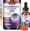 Magnézium-glicinát 200mg kiegészítés, Magnézium-folyékony cseppek B6-vitaminnal, Ashwagandha, L - Theanine, Kamilla -Support Stress Relief, Csont, Izom, Mood Vegan - Málna Flavor - 2 FL.OZ