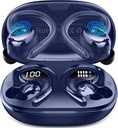 Vezeték nélküli fülhallgató Sport, 2025 Bluetooth 5.4 Fejhallgató fülkampóval, 50H Stereo Deep Bass Over Far Buds 4 ENC Zajlemosó Mics, IP7 Vízálló fülhallgató futtató edzőterem -Blue
