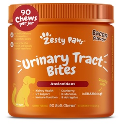 Zesty Paws Cranberry Supplement for Dogs - Bladder Control for Dogs - Vizeleti Tract Support - Cranberry Chews with D- Mannose, B6 vitamin & L- Arginine - Immune & Gut Support - Bacon - 90 Count