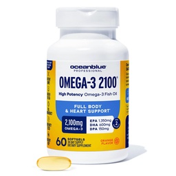 Oceanblue Professional Omega3 2100mg Fish Oil Supplement Triple Strength, High Potency EPA, DHA & DPA Burless, Wild- Caught, Natural Orange Flavor 60 Softgels (1-es csomag)