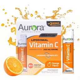 Aurora Nutrascience Liposzómás C-vitamin - Egészséges immunpótló kiegészítés felnőttek számára, Sugar Free, 3000 mg per szerving, Vegan, Gluten Free, Non-GMO - 32 Single Serve Packets, Orange