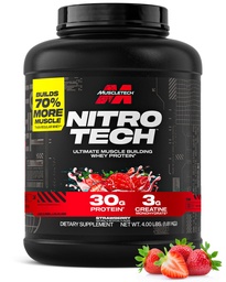 Muscletech Whey Protein Powder (Strawberry, 4 Pound) - Nitro- Tech Ultimate Muscle Building Formula with Whey Protein Isolate - 30g Protein, 3g Creatine & 6,8 g BCAA - Packaging May Vary